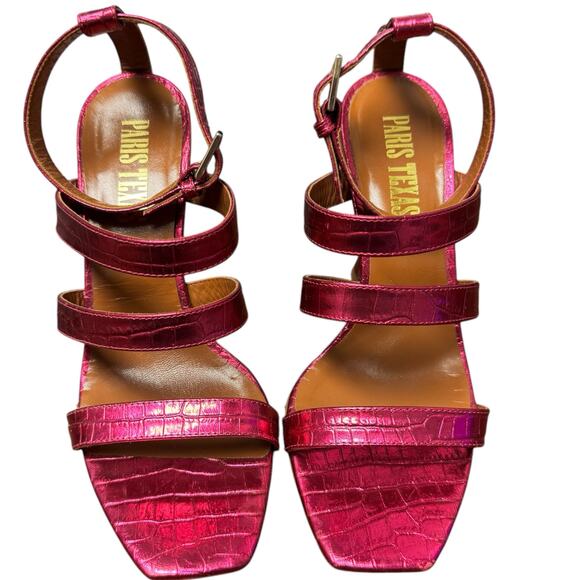 Paris Texas Pink Metallic Croc Embossed Leather Strappy Heeled Sandal Womens 6 - Picture 1 of 10